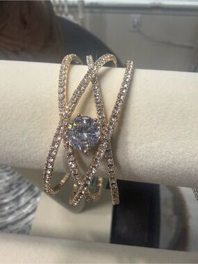 Gold Crystal Wrap Cuff Bracelet with Centerstone